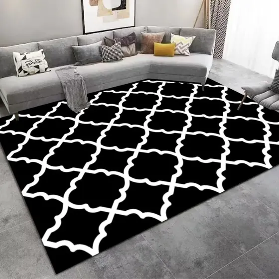 Tapete 2,00x1,40 Belga Antiderrapante Moderno Sala E Quarto Luxo Fácil De Limpar Cores Cor Preto Geo
