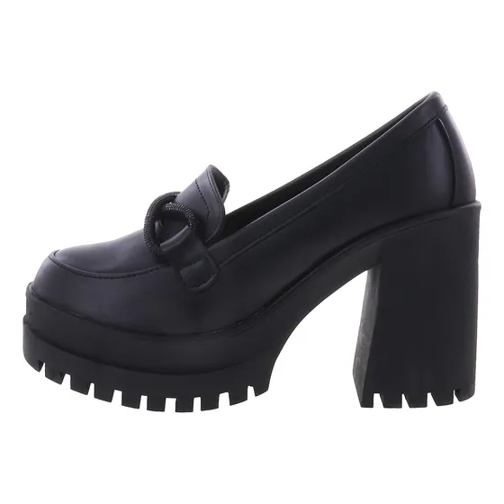 Zapatos De Tacón Grueso Para Mujer Brillos Moda Chunky Elo