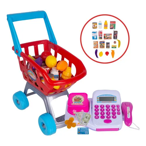 Caixa Registradora Com Carrinho Compras Acessórios Infantil Cor Rosa