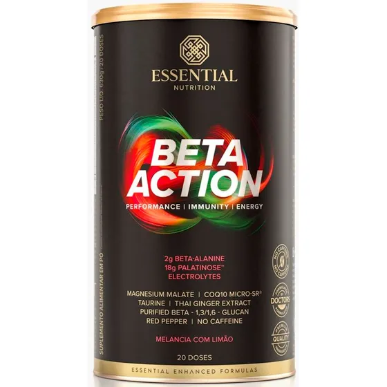 Pre Treino Sem Cafeina Beta Action 630g- Essential Nutrition Sabor Melancia e Limão