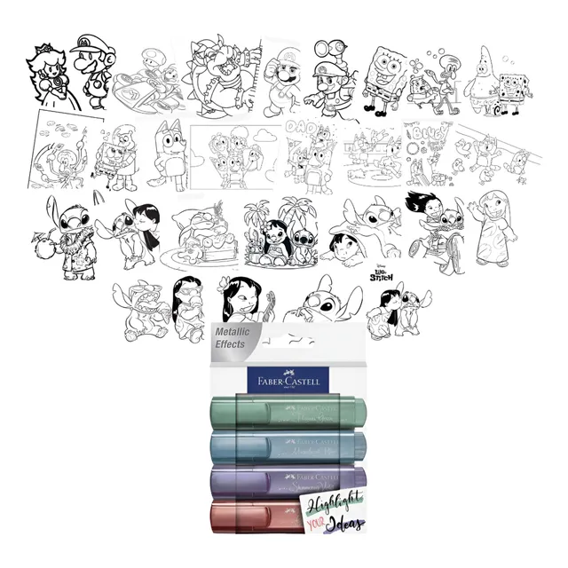 Resaltadores Metalizados + Pack X 30 Imágenes Para Colorear