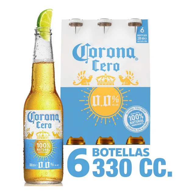Pack 6 Cerveza Rubia Corona Sin Alcohol Botella De 330cc
