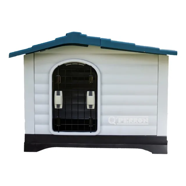 Casa Para Perro Raza Mediana Exterior Con Puerta Metálica Color Azul