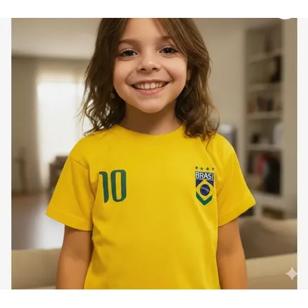 Camiseta Copa Do Mundo Personalizada Nome Brasil Infantil Amarelo Brasil 4 Lisa