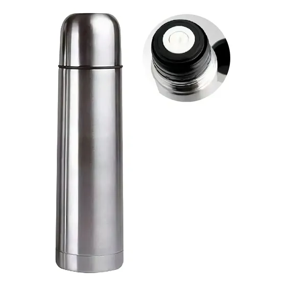 Termo Bala 1 Litro Acero Inoxidable Doble Capa Térmica Plateado