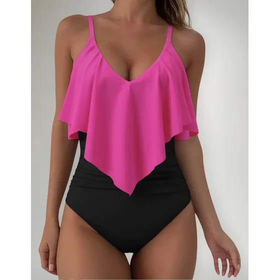 Vestido De Baño Traje Enterizo Escote Cruzado Leopardo 046
