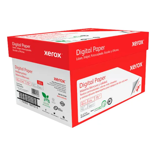 Papel Bond Xerox Rojo Carta Blancura 99% 75grs 3m2000 Color Blanco