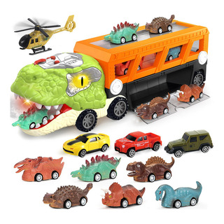 Camión Grande De Dinosaurios Con 10 Mini Autos Camión Grande De Dinosaurios Con 10 Mini Autos