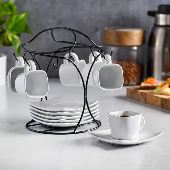 Juego De Tazas De Café Gibson Home Con Platillos Blanco