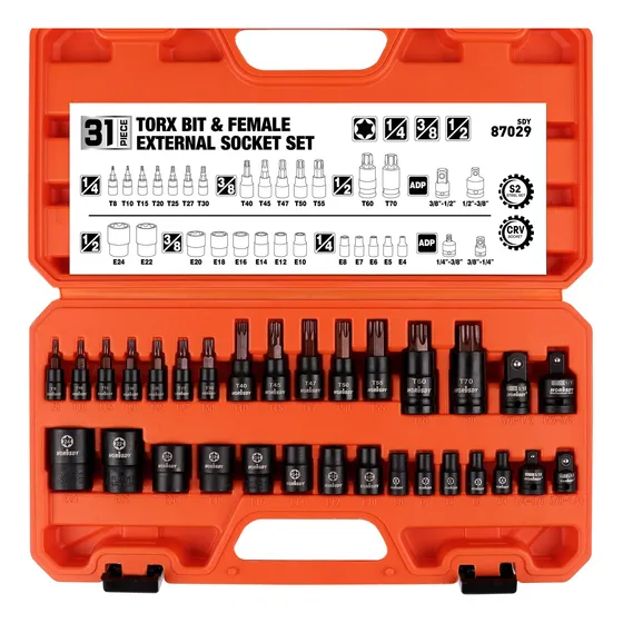 Horusdy Juego 31 Pieza Dado Torx Hembra Externo 14 Punta T8-