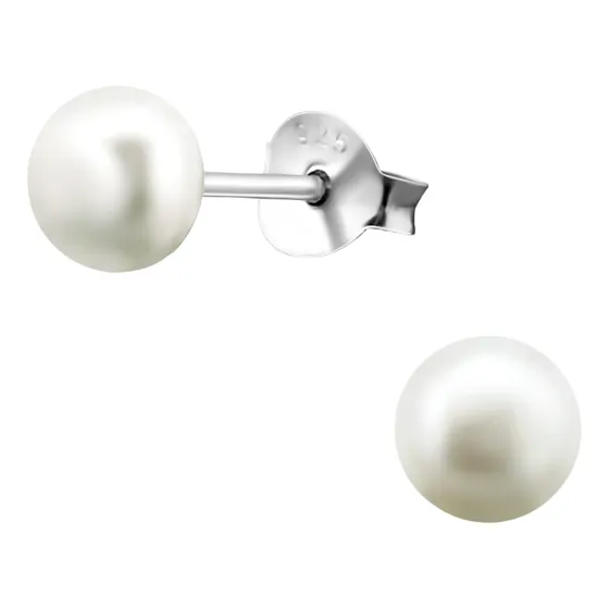 Aros De Perla De Río Plata Fina 925 5 Mm