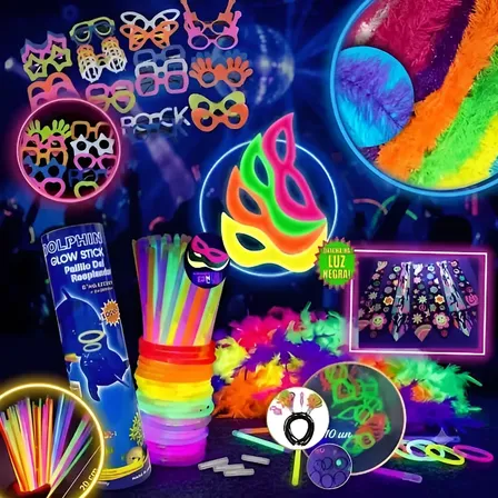 Kit Balada Festa 150 Pçs Óculos Tiara Pulseira Neon E Marabu