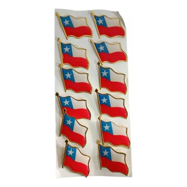 Pack Por 12 Piocha Pin De Bandera Chile Metalica  