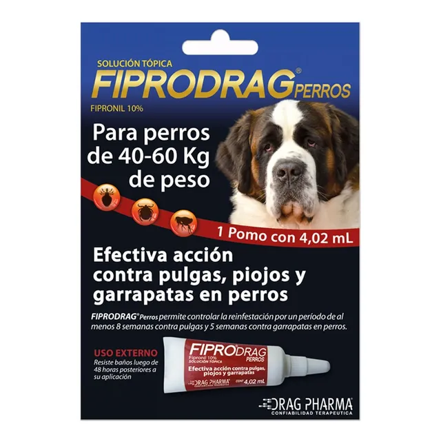 Pipeta Fiprodrag Antipulga Perros De 40 A 60 Kg 4 Ml
