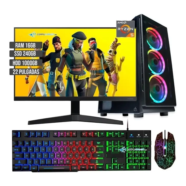 Pc Gamer Amd Ryzen 5 Disc Ssd 240 + 1tb Ram 16gb Monitor 22
