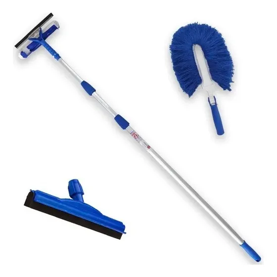 Limpa Vidros Cabo Extensor 3 Metros Rodo 45 Cm E Espanador Cor Azul