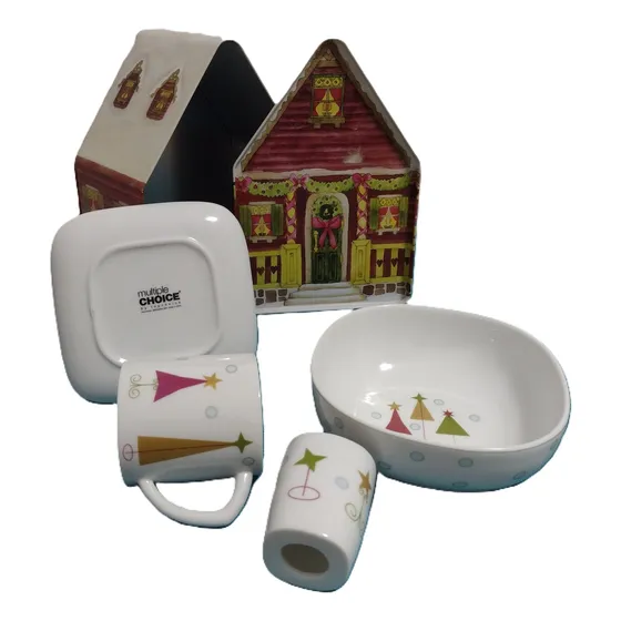 Navidad Vajilla Regalo, Porcelana Importada 4 Pz En Casa