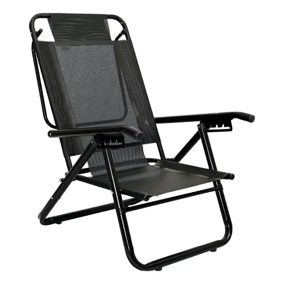 Reposera Plegable Baja Descansar - Negra, 5p, Aluminio 1 1/4 Color Negro