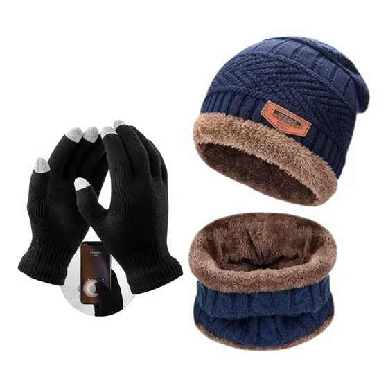 Kit Touca Gorro Lã Forrada + Luva Touch Quente Mexer Celular