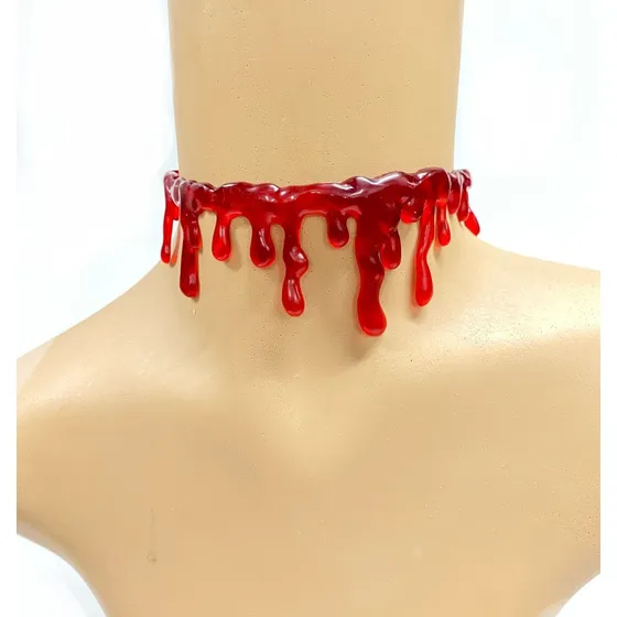 Colar Gargantilha Sangue Escorrido Vampiro Halloween Cosplay