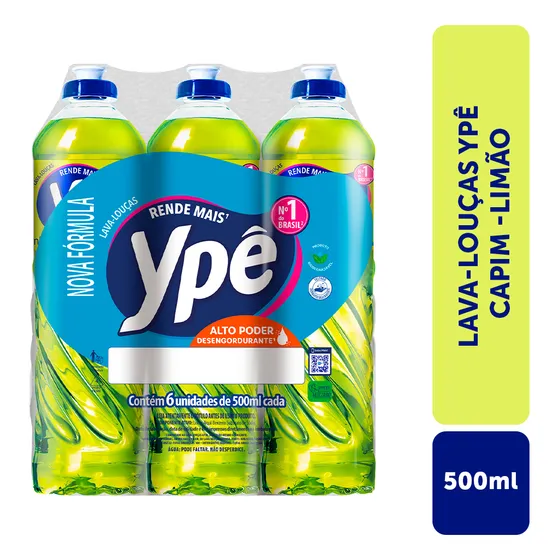 Kit Com 6 Detergentes Líquido Capim Limão Ypê 500ml Atacado