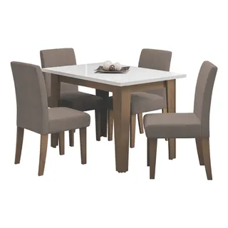 Conjunto De Mesa Sala De Jantar Miami Com 4 Cadeiras Trieste Suede 1,20m Cedro / Off White / Mascavo DobuĂȘ Conjunto De Mesa Sala De Jantar Miami Com 4 Cadeiras Trieste Suede 1,20m Cedro / Off White / Mascavo DobuĂȘ