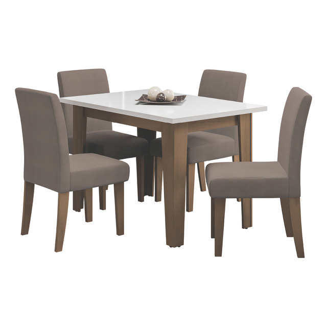 Conjunto De Mesa Sala De Jantar Miami Com 4 Cadeiras Trieste Suede 1,20m Cedro / Off White... Conjunto De Mesa Sala De Jantar Miami Com 4 Cadeiras Trieste Suede 1,20m Cedro / Off White...