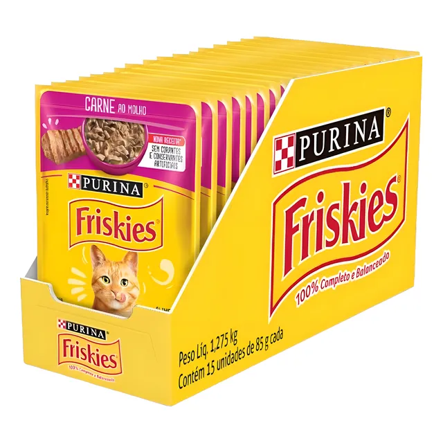 Kit 15 Un Sache Friskies Gato Carne Molho 85g Petisco Felino
