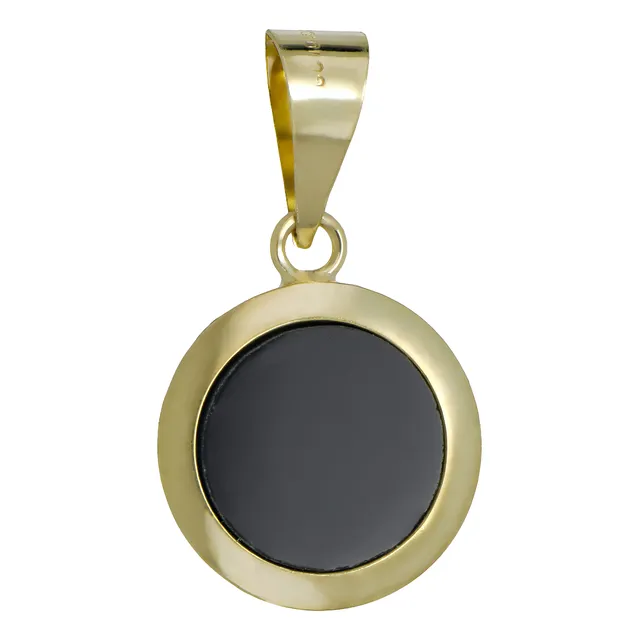 Dije De Oro Solido 10k Redondo Con Elegante Onix Negro 11mm