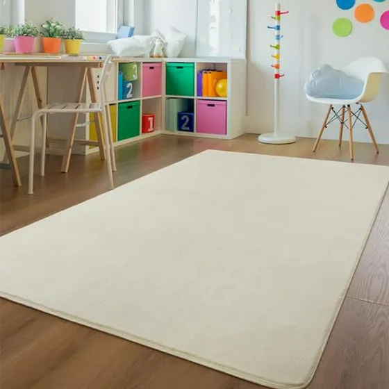 Alfombra Suave 4x6 Crema Lavable Para Sala Y Dormitorio