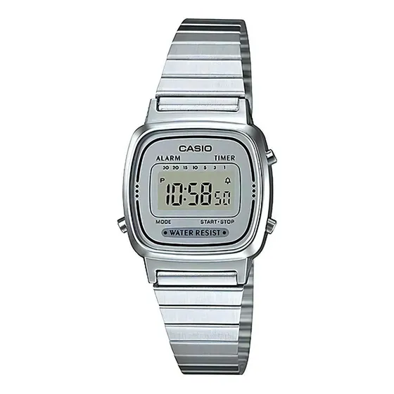 Reloj plateado digital vintage Casio Mini La670wa7df para mujer