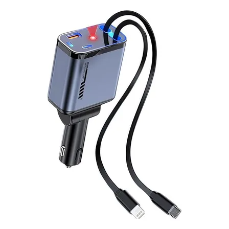 120w Carregador De Carro Retrátil De Com Starlight Luz Grey Grey