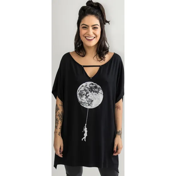 Blusa Max Sobre Legging Estampada Lua Gola V Feminina