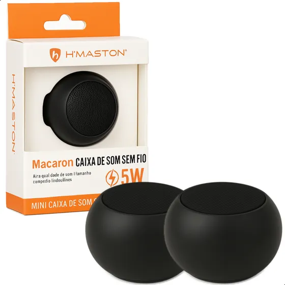 2 Caixas De Som Tws Metal Mini Hmaston Bluetooth Amplificada Cor Preto