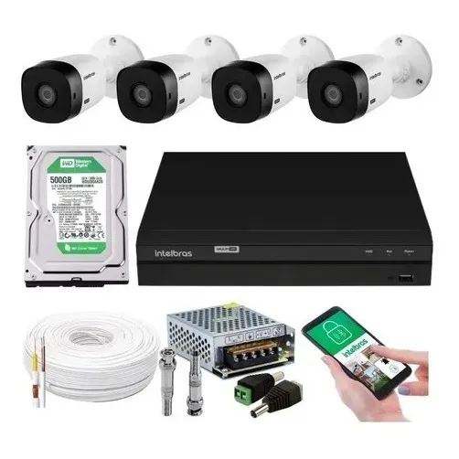 Kit Câmeras De Segurança Cftv Intelbras 04 Câmeras Dvr+hd