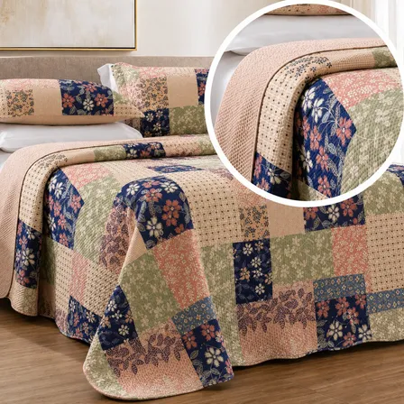 Kit Colcha Cobre Leito Queen Matelado Liso Estampado 3 Peças