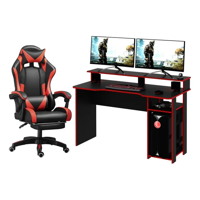Combo Gamer Mesa Escritorio Pc 136 Cm Largo + Silla - 4153