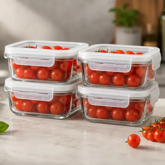 Kit 4 Potes de Vidro Hermético 370ml Marmita Tampa com Vedação Recipiente para Alimento Armazenamento Conservação Organizador de Cozinha Resistente Pote com Tampa Porta Mantimento Reutilizável Livre d
