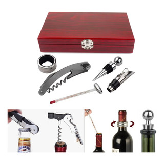 Kit 5 En 1 Caja Madera Set De Vinos Sacacorchos Destapador Kit 5 En 1 Caja Madera Set De Vinos Sacacorchos Destapador