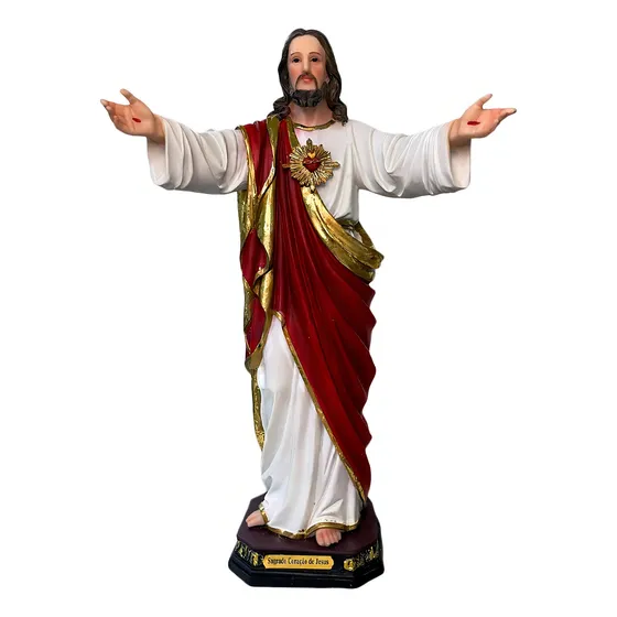 Imagem Sagrado Coração De Jesus Braços Abertos Resina 40cm
