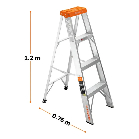 Escalera Tijera 3 Peldaños Soportar 175 Kg Truper 10435 Color Plateado | Cuotas sin interés