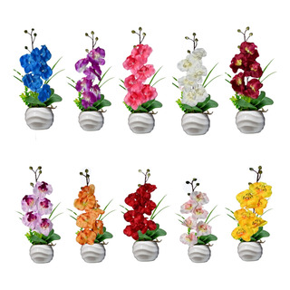Orquídea Artificial Con Maceta Y Follaje, Color A Elegir Orquídea Artificial Con Maceta Y Follaje, Color A Elegir