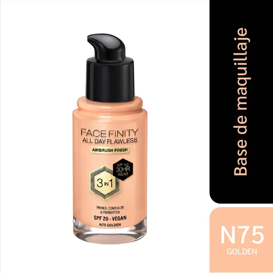 Base Liquida Max Factor 3 en 1 - Facefinity All Day Flawless Dorado N 75
