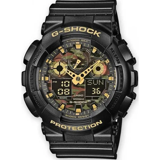 Relógio de pulso Casio GA-100 com corria de resina cor preto - fondo marrom/verde/preto