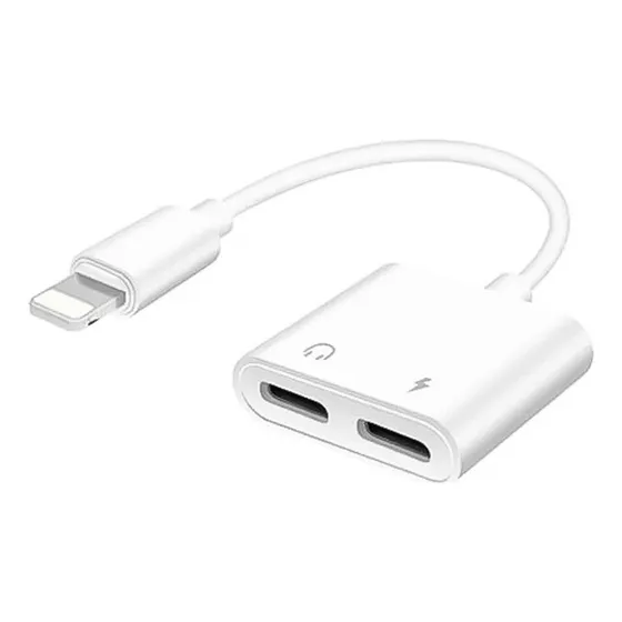 Adaptador Audio Y Carga Lightning Compatible Con iPhone Color Blanco