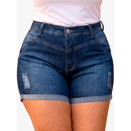 Short Jeans Plus Size Cintura Alta Lycra Levanta Bumbum