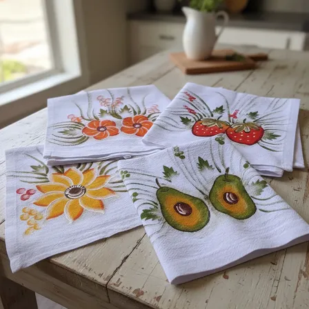 10 Panos De Prato Pintado A Mão Coloridos Com Bainha