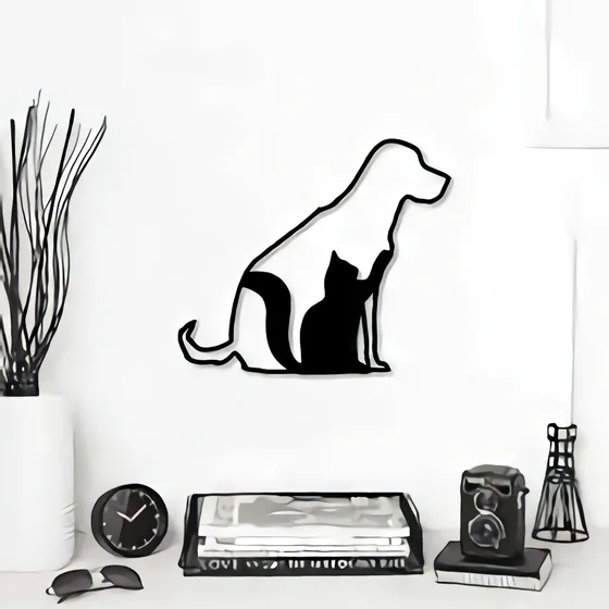 Quadro Escultura De Parede Mdf 50cm Cachorro E Gato 03