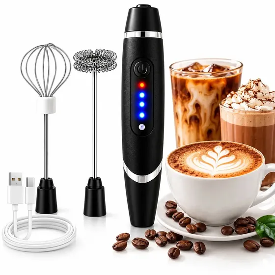 Mini Mixer Elétrico Recarregável USB 3 Velocidades – Espumador de Leite Profissional em Aço Inoxidáv
