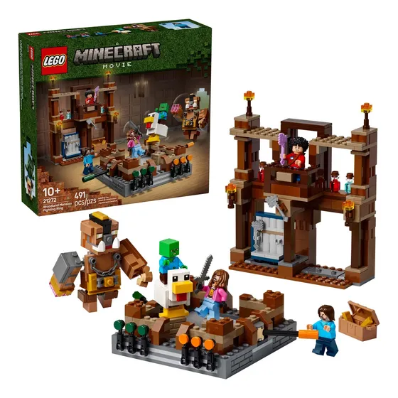 LEGO® Minecraft® El Ring de Combate de la Mansión del Bosque 21272; juguete para niño con figuras de Steve, Garrett, Henry, un zombi bebé, un jinete avícola y un Gran Cerdo; 10+
